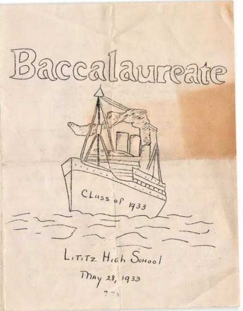 Lititz Pennsylvania-Class Of 1933 Baccalaureate Program