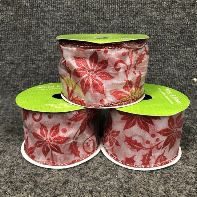 Lote de 3 cintas de Navidad transparentes de 2 1/2"" con bordes de alambre 4 yardas cada una nueva