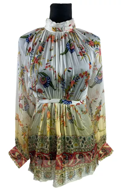 NWT Anthropologie Tanvi Kedia Floral Chiffon Sheer Peasant Blouse Size XS