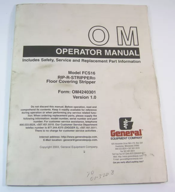 General Equipment FCS16 RIP-R-STRIPPER Floor Covering Service Operator Manual