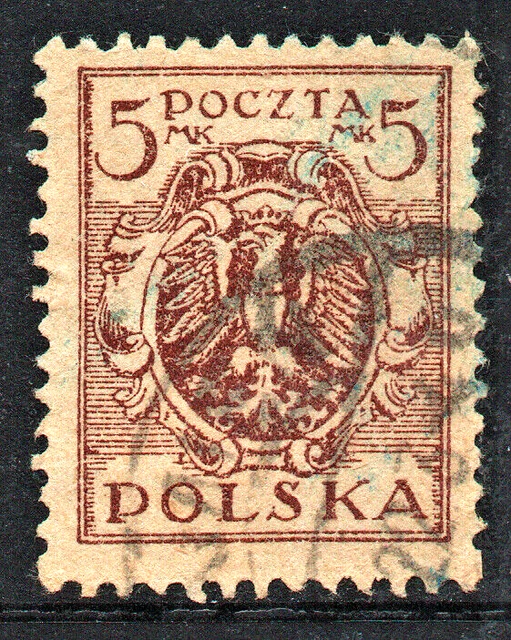 Used Light Brown " EAGLE ON BAROQUE SHIELD - SOUTH POLAND ISSUE " Poland 1919