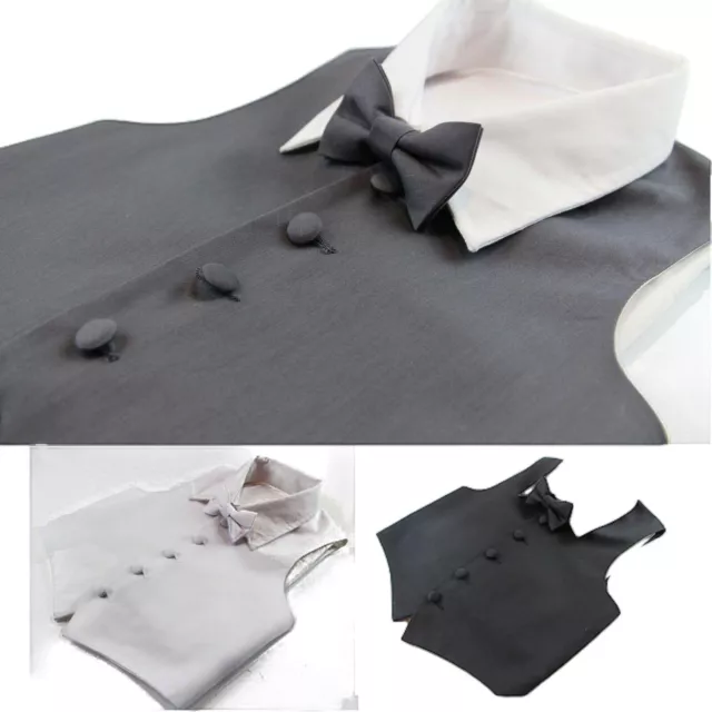 Boys Vest Waistcoat Wedding Tuxedo Pageboy Costume Black White Grey Bow Tie Set