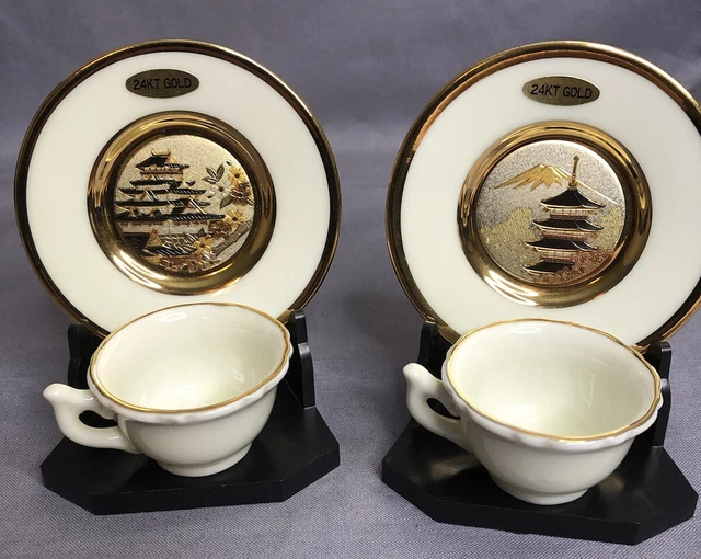ART CHOKIN 24K Gold Trim & Accent Plate w/ Stand Set Of 2 19.99 PicClick