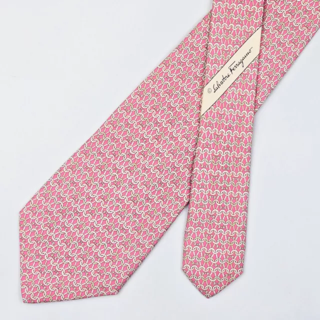 Salvatore Ferragamo Tie Necktie Gancini Logo & Knitting Loop on Pink