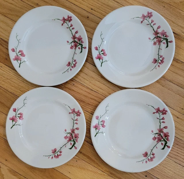 Vtg TWO Syracuse China Restaurant Pink Cherry Blossom Flowers 7 1/4" Plate