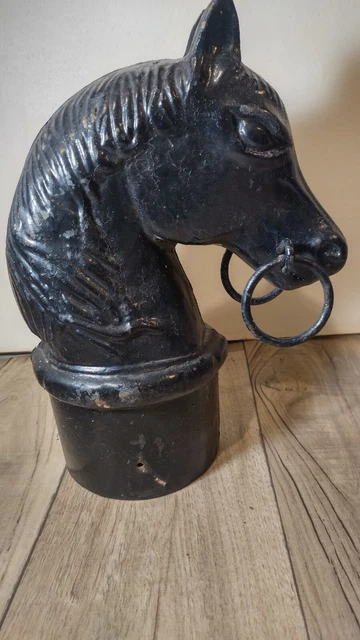 Old Vtg Collectible Cast Iron Double Ring Horse Hitch Post Topper Heavy