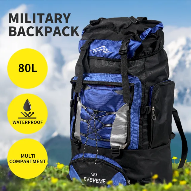 Military Backpack Tactical Hiking Camping Bag Rucksack Outdoor Trekking 80L