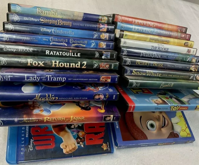20 Disney DVD Blu Ray Movies Lot Wreck Ralph Aladdin Toy Story Bambi Peter Pan
