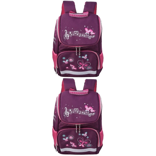 2 PC Satchel Bags School Purple Backpack Bookbag Boys Spine Protection