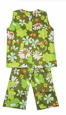 GIRLS 2-PIECE FLORAL BUTTON FRONT TUNIC TOP + TROUSERS Age 2-4 years KHAKI MULTI