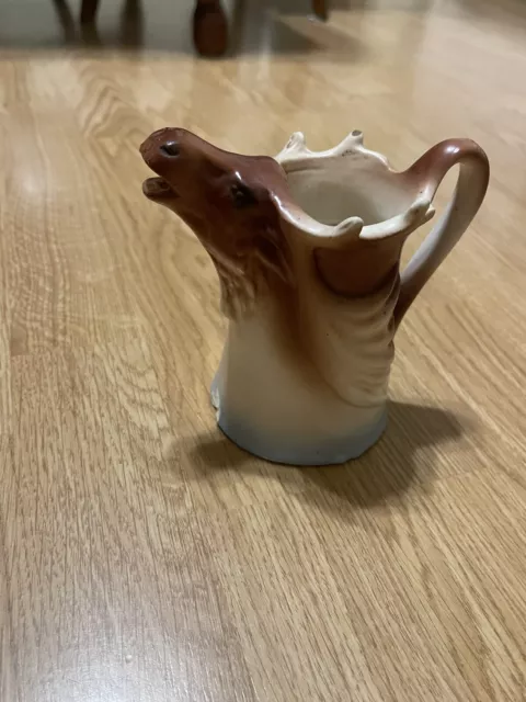 Early 1900's Elk Moose Creamer Pitcher Hand Painted Made in Czechoslovakia