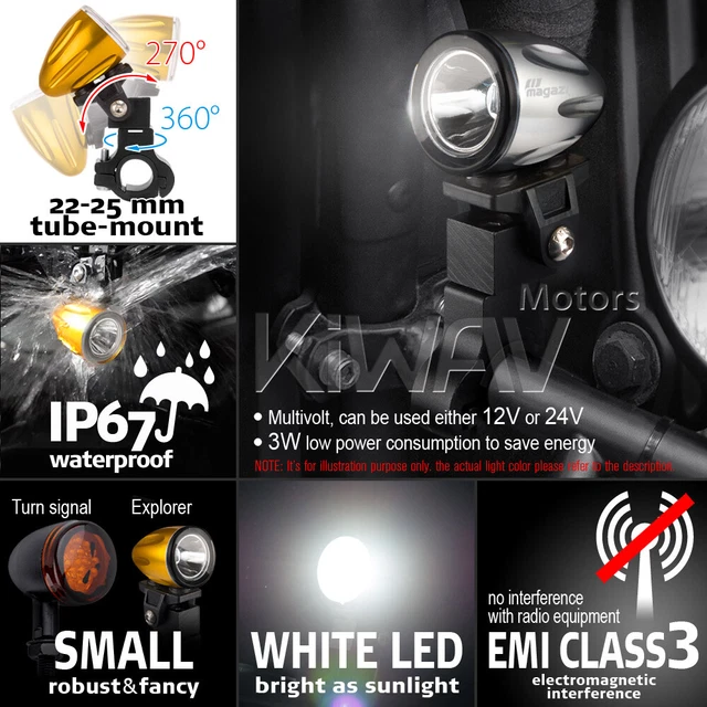 mini LED lampe spot feu de route argent 22-25mm diameter bar pour BMW BSA Ducati
