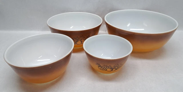 Vintage Pyrex 401, 402, 403 & 404 Old Orchard 4 pc Nesting Bowl Set Vintage Pyrex 401, 402, 403 & 404 Old Orchard 4 pc Nesting Bowl Set