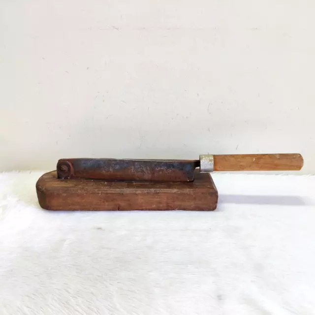 Vintage Primitive Handmade Old Wooden Steel Veggie Meat Fish Cutter Big Size W12