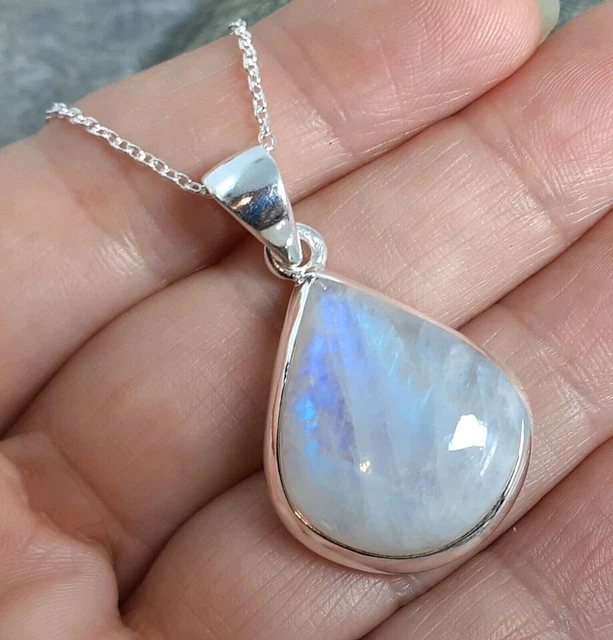 Chunky 925 Silver RAINBOW MOONSTONE Pendant w/ Chain Necklace P846~Silverwave*uk