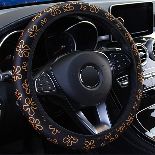 38cm Car Steering Wheel Cover Flowers Print Anti-slip Universal Auto Steering