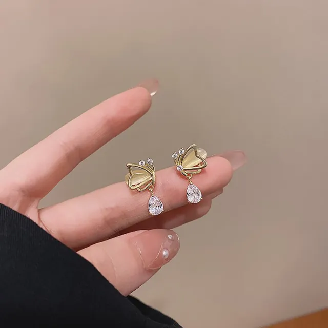 Creative Design Butterfly Opal Stud Earrings Fashion Water Drop Zircon Pendant