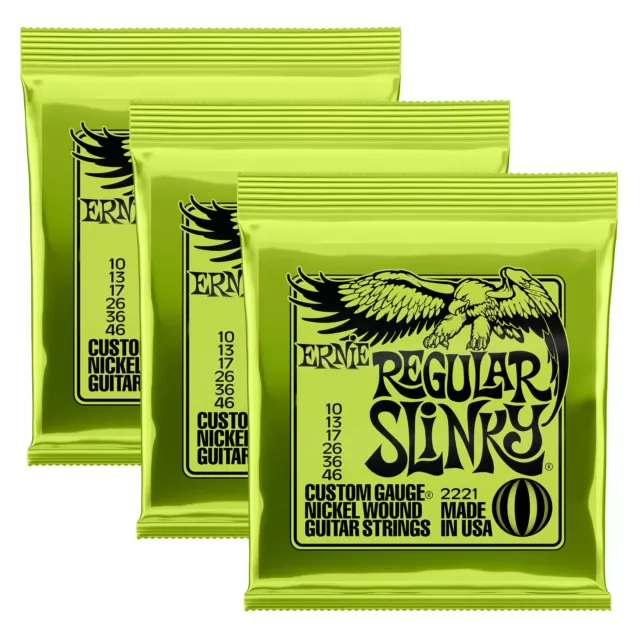 3 Sets Regular Slinky Electric Guitar Strings for Ernie Ball Gauges 10-46 2221