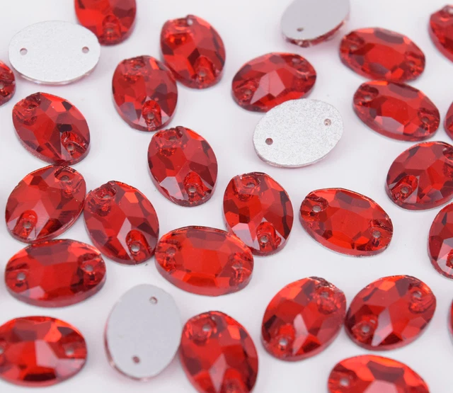 10x14mm Rhinestone Sew On Oval Big red Glass Crystal  Sewing Gem Flatback