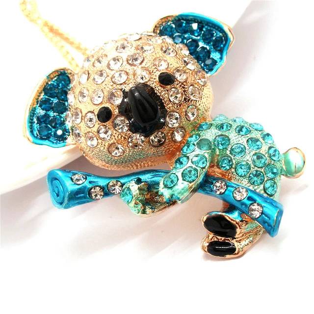 New Fashion Women Cute Enamel Rhinestone Koala Crystal Pendant Chain Necklace