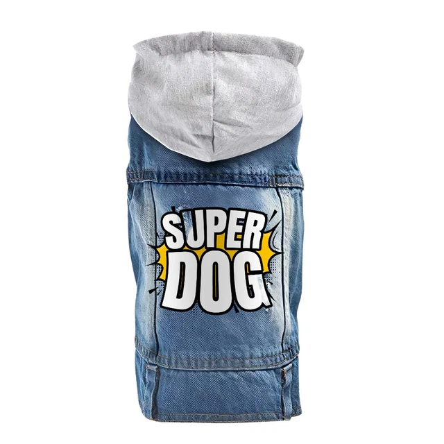 Super Dog Denim Jacket - Colorful Dog Denim Coat - Graphic Dog Clothing