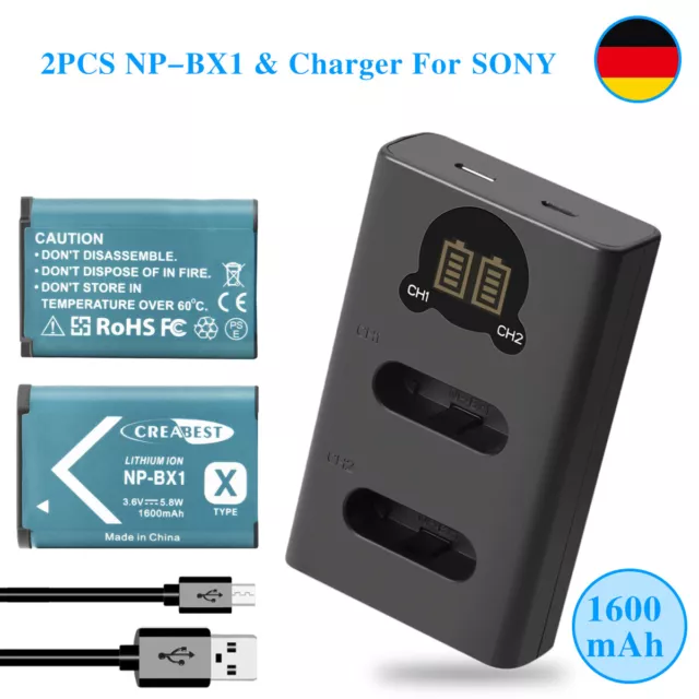 2x NP-BX1 Akku +USB Ladegerät Für Sony Cyber-shot DSC-RX100 WX300 HDR-CX240 AS15