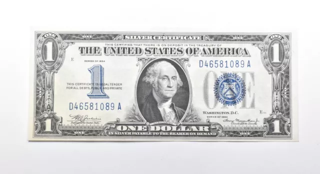 1934 $1 United States Silver Certificate Blue Seal Note Funny Back *0846