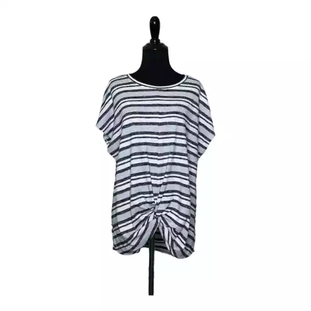 Lou Gray white gray stripes cap sleeves front knot hi low top size Large