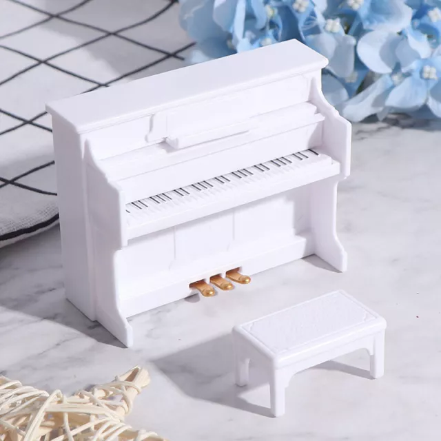 1:12 Dollhouse Miniature White Piano with Music Stool Dolls House Accessori  ZT