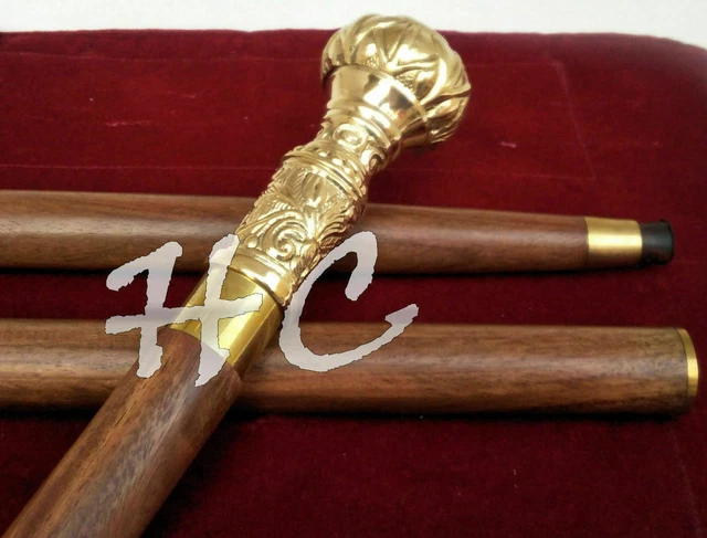 Laiton Massif Long Poignée Tête Antique Style en Bois Marche Bâton Canne Cadeau
