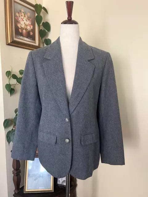 Pendleton Petite Vintage Gray Wool Blazer sz 8 100% Virgin Wool