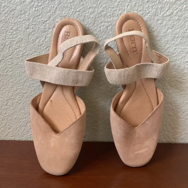 Born Women's Sz 6M Coco Slingback Comfort Flat Shoes Tan Sandals Leather Upper