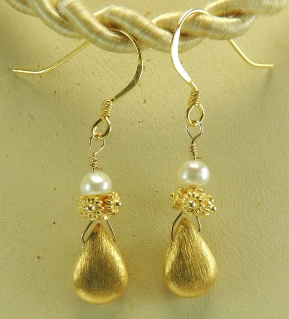 Sterling Silver Vermeil Teardrop Earrings  One Pearl Wedding Bridal Bridesmaid