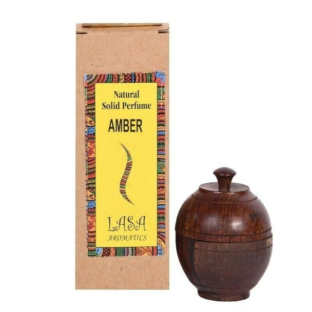LASA AROMATICS AMBER Natural Solid Perfume Body Musk In Wooden Jar 6