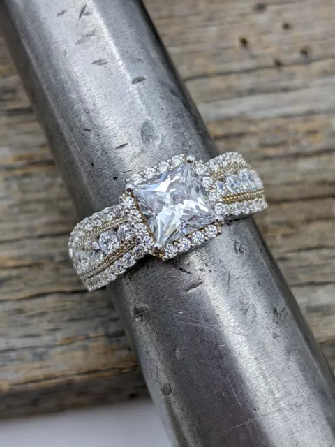 QVC Diamonique Sterling Princess Cut Cubic Zirconia Pinched Band Ring Sz 10 QVC Diamonique Sterling Princess Cut Cubic Zirconia Pinched Band Ring Sz 10