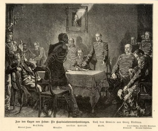 Sedan Kapitulationsverhandlungen * Holzstich - Militärische Graphik von 1895