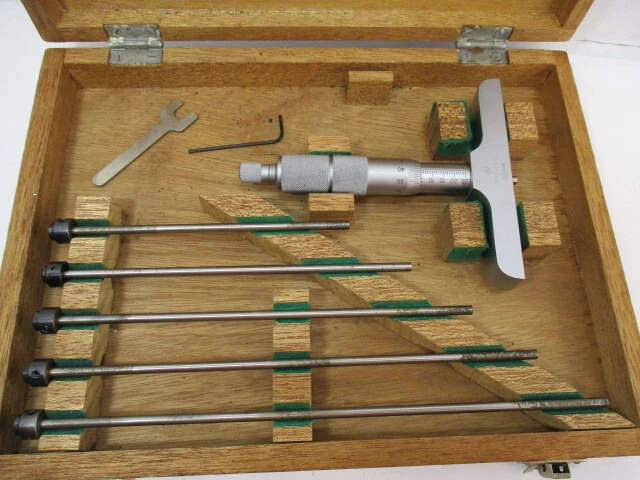 MITUTOYO # 129-116 METRIC Depth Micrometer SET x .01 mm, OEM Case, 4" Head MITUTOYO # 129-116 METRIC Depth Micrometer SET x .01 mm, OEM Case, 4" Head