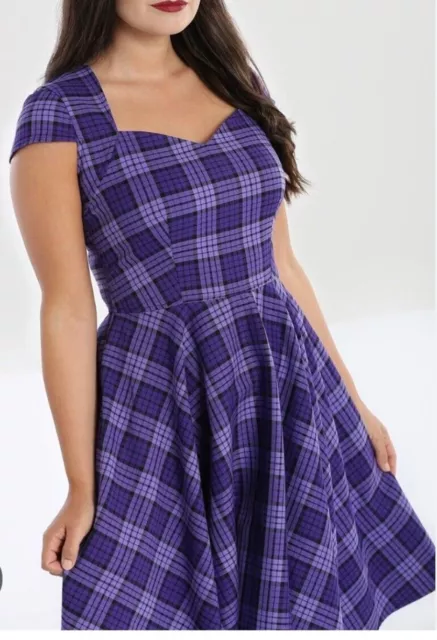 Hell Bunny Kennedy Swing Dress Size 22 Purple Tartan VGC