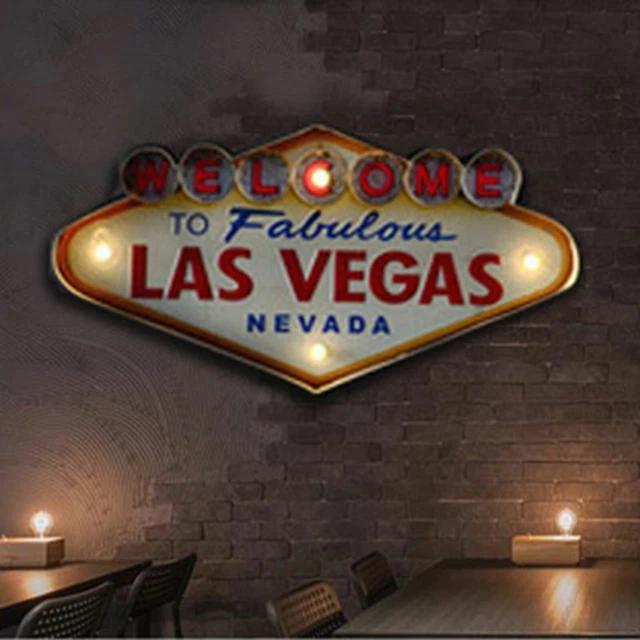 Sign with LED Metal Vintage Neon Signs Gift Welcome to Las Vegas for Bar Decor