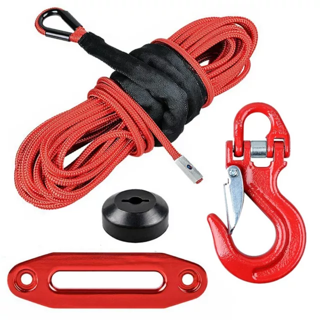 50FTx1/4" 7000LB RED Synthetic Winch Rope w/Stopper + Hawse Fairlead & Hook Kit