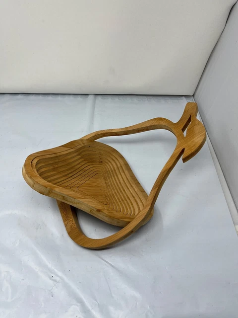 Wooden Trivet Fruit Basket Bowl Collapsible VTG Pear Folding Spiral Cut 14”