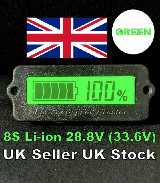 LCD Battery Capacity Indicator Meter Display Green Li-ion LiPo 8S 28.8V (33.6V)