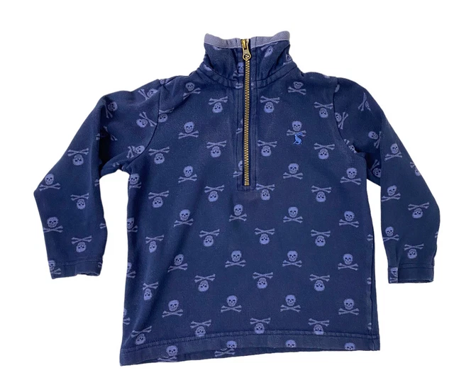 Felpa top JOULES ragazzo età 3 blu navy con motivo teschi collo 1/4 cerniera