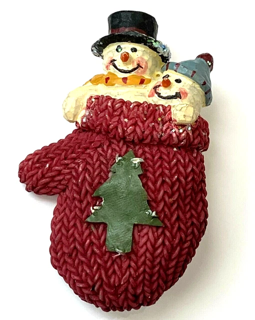Broche Vintage Bonhomme De Neige En émail - 3,3 Cm, Couleur Blanc, Occasion Bon état