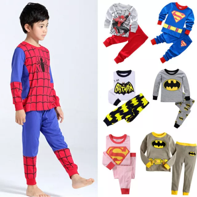 Kid Girls Boys Superhero Pyjamas Pj's 2-Pieces-Set Nightwear Outfits 2-7 Years.↑