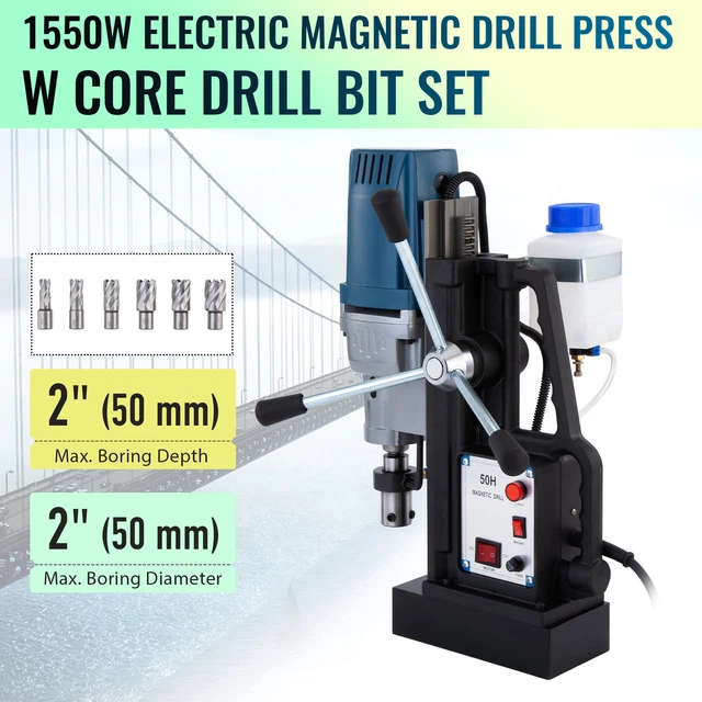 Compact and Powerful Magnetic Drill 1550W 3500lbf/15500N 6 Bits 500RPM