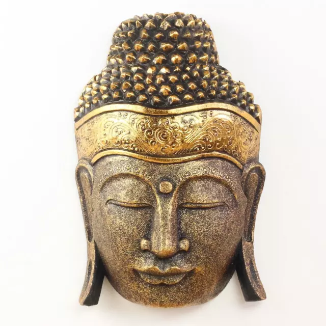 Buddha  Wandmaske Holz Deko Gesicht Wall Art Maske Wand Goldverzierung 40 cm
