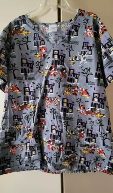 Disney Scrub Top Mickey Minnie Haunted Mansion Halloween Large shirt medical vet