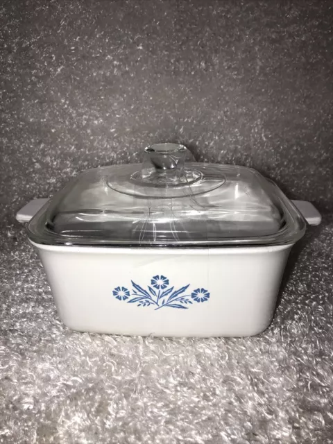 Vintage Corning blue cornflower casserole P-4-B / 7 x 5-1/2 x 3" Loaf Pan w/ Lid