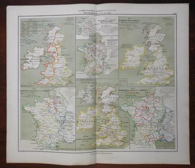 Medieval England Wales Ireland France Scotland 1848 Mahlmann historic map
